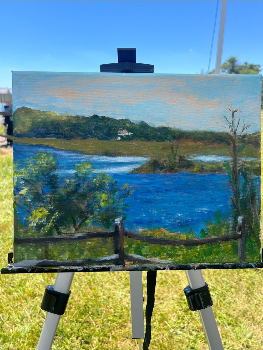 Original handpainted, landscape, pent air painting by the water, scenic decor